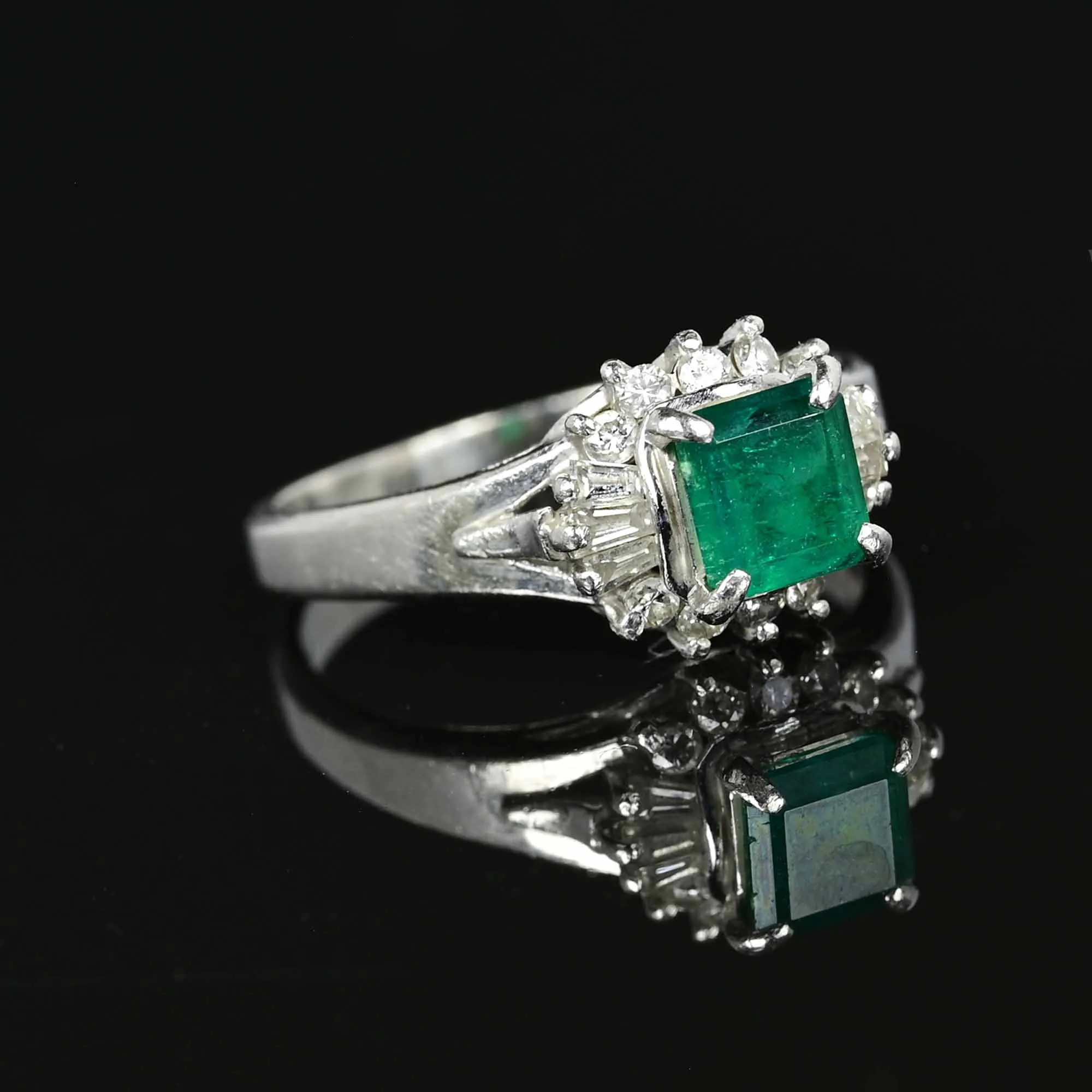 Platinum Baguette Diamond Emerald Ring