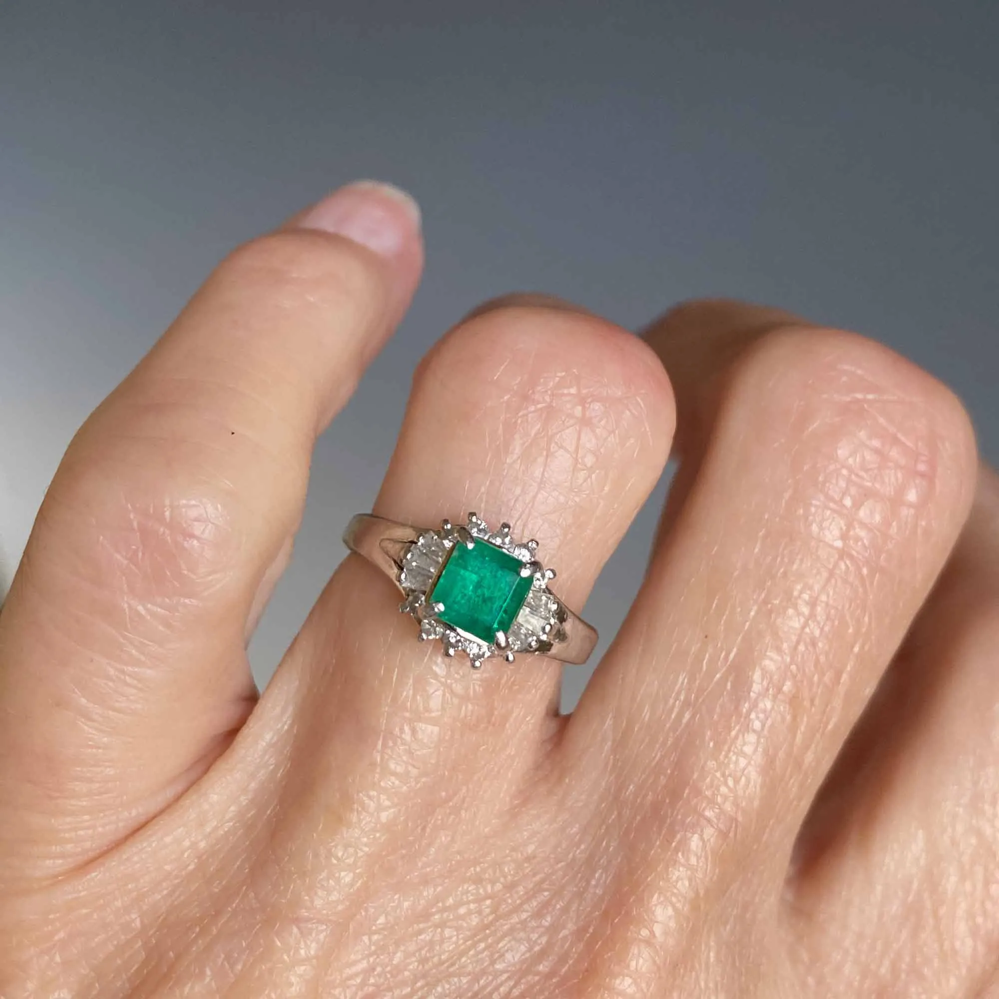 Platinum Baguette Diamond Emerald Ring