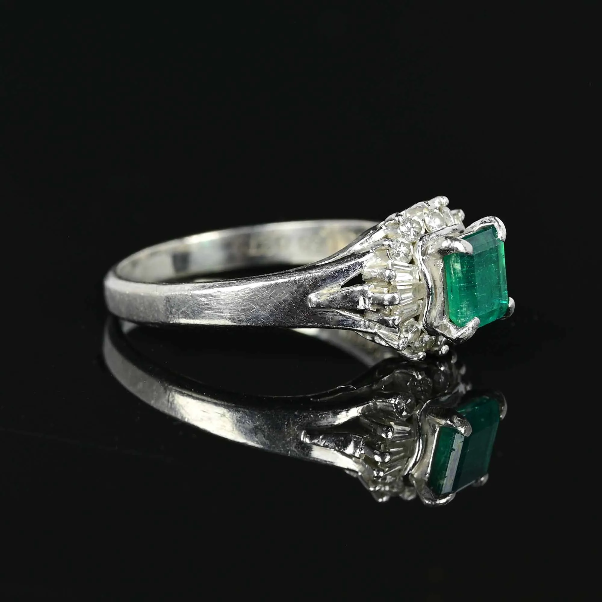 Platinum Baguette Diamond Emerald Ring