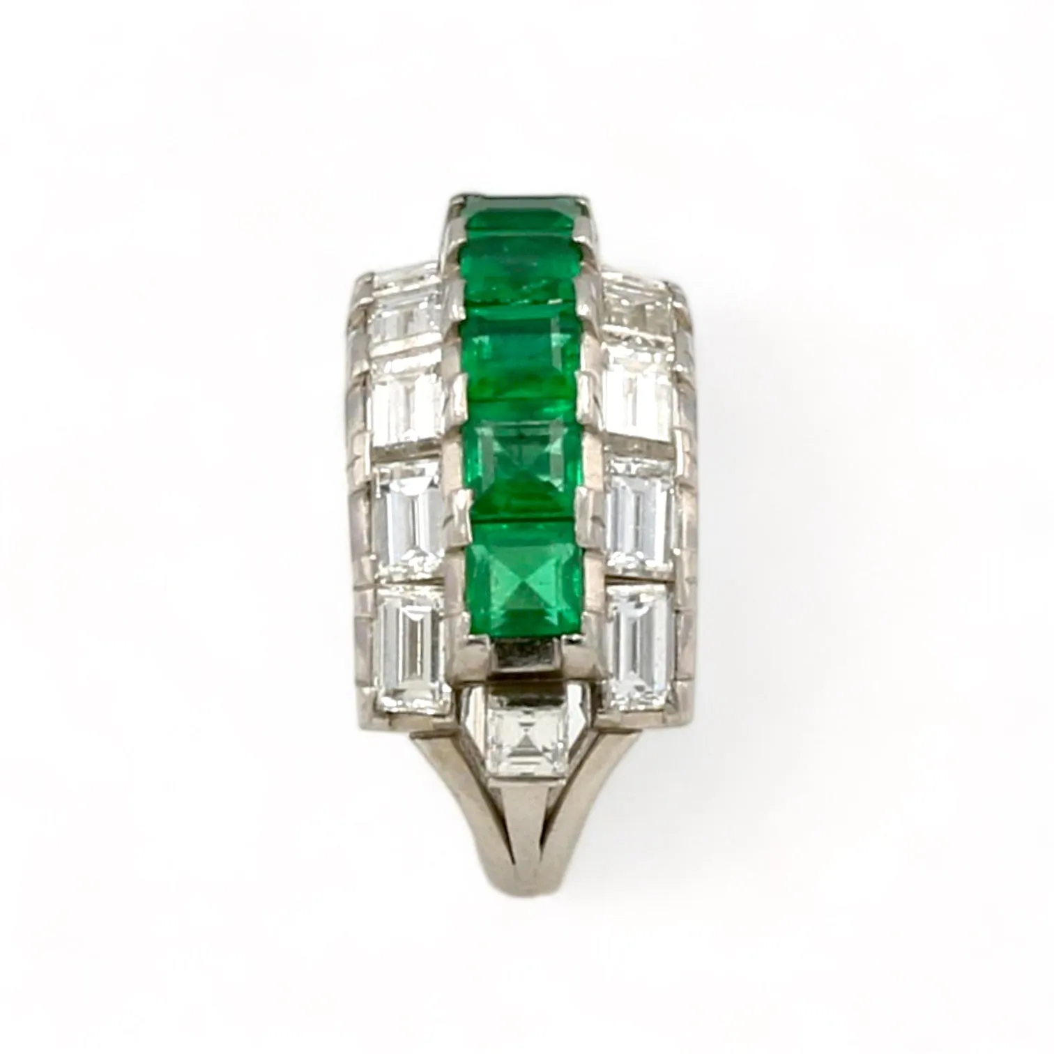 Platinum cocktail wedding ring baguette diamonds and emerald-226620