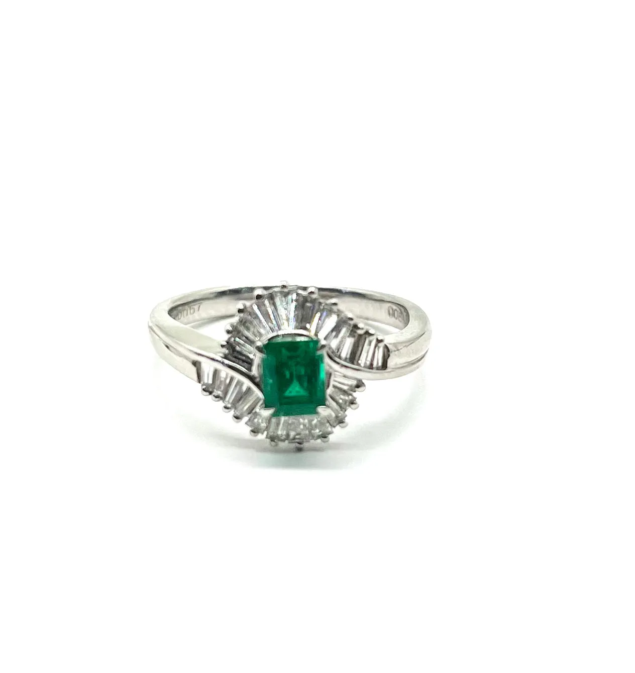 Platinum Emerald and Diamond Ring