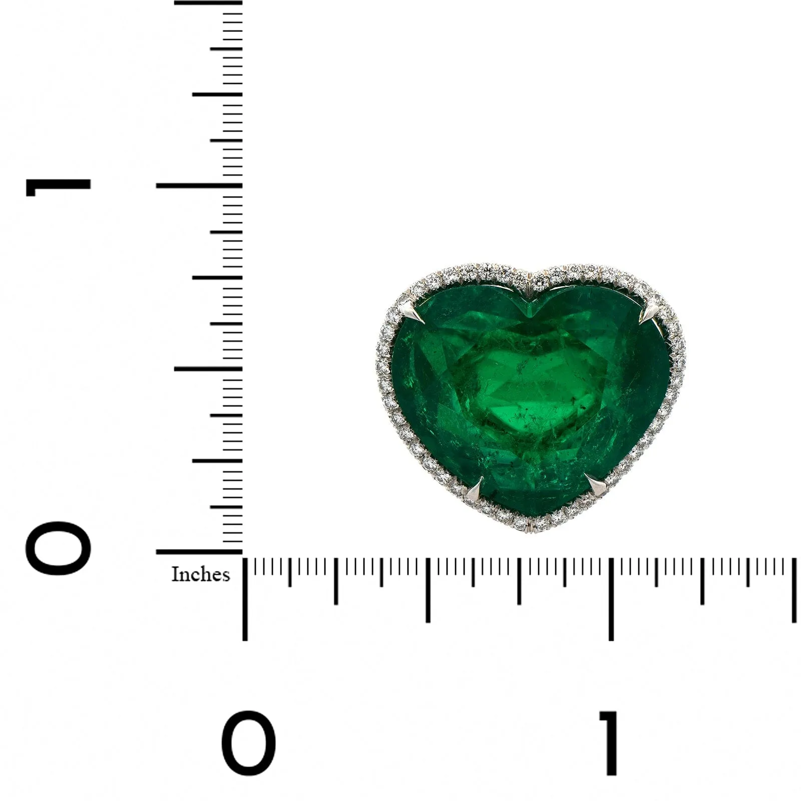 Platinum Heart Shaped Emerald and Diamond Ring