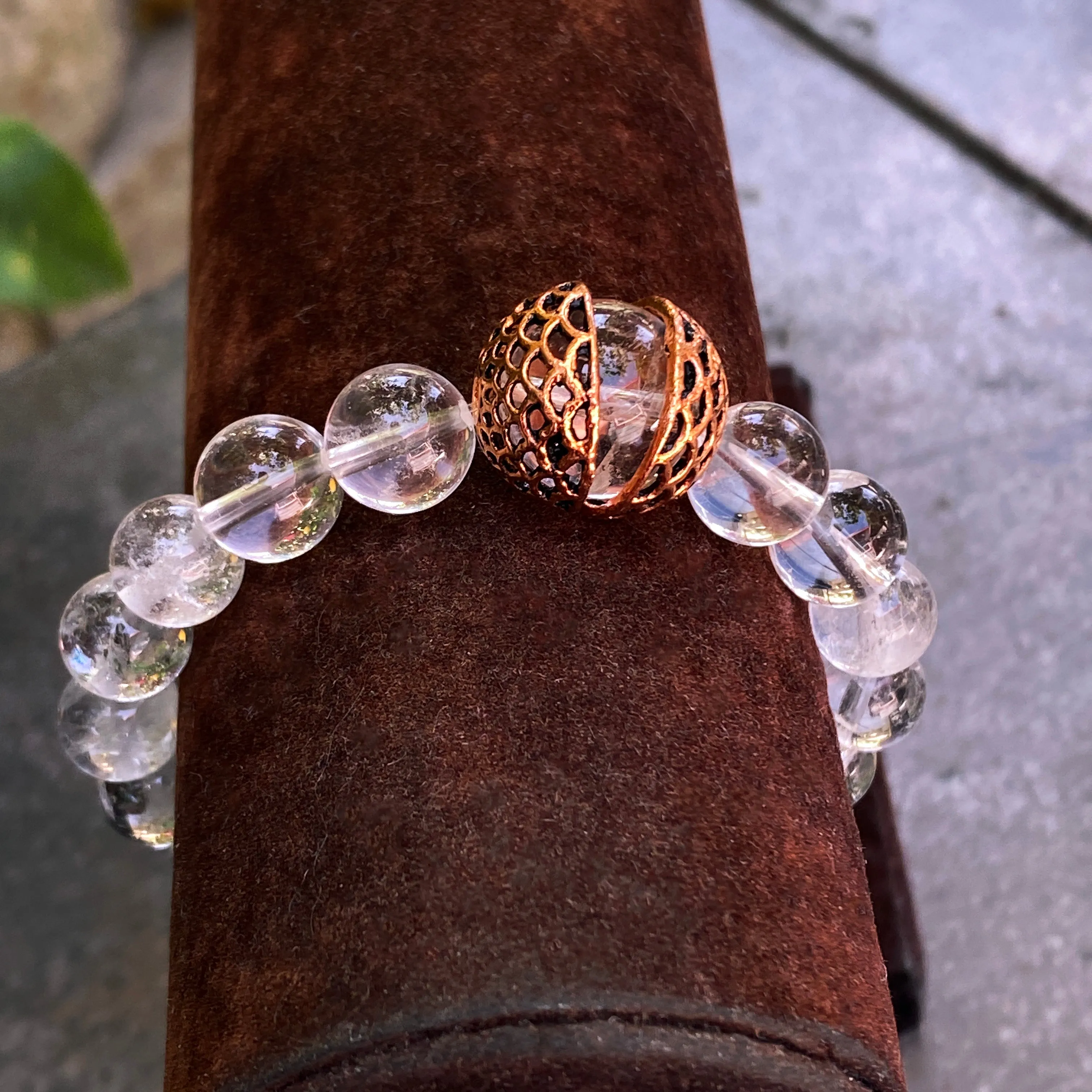 Quartz and Copper Chunky Beaded Stretch Bracelet