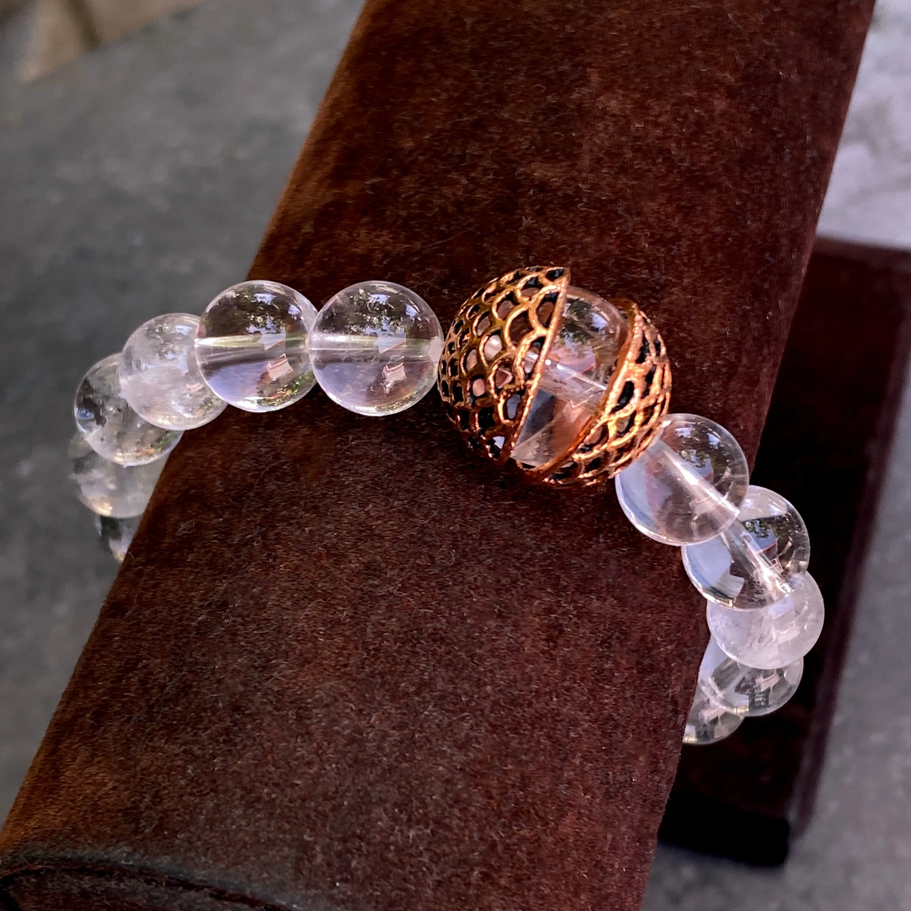 Quartz and Copper Chunky Beaded Stretch Bracelet