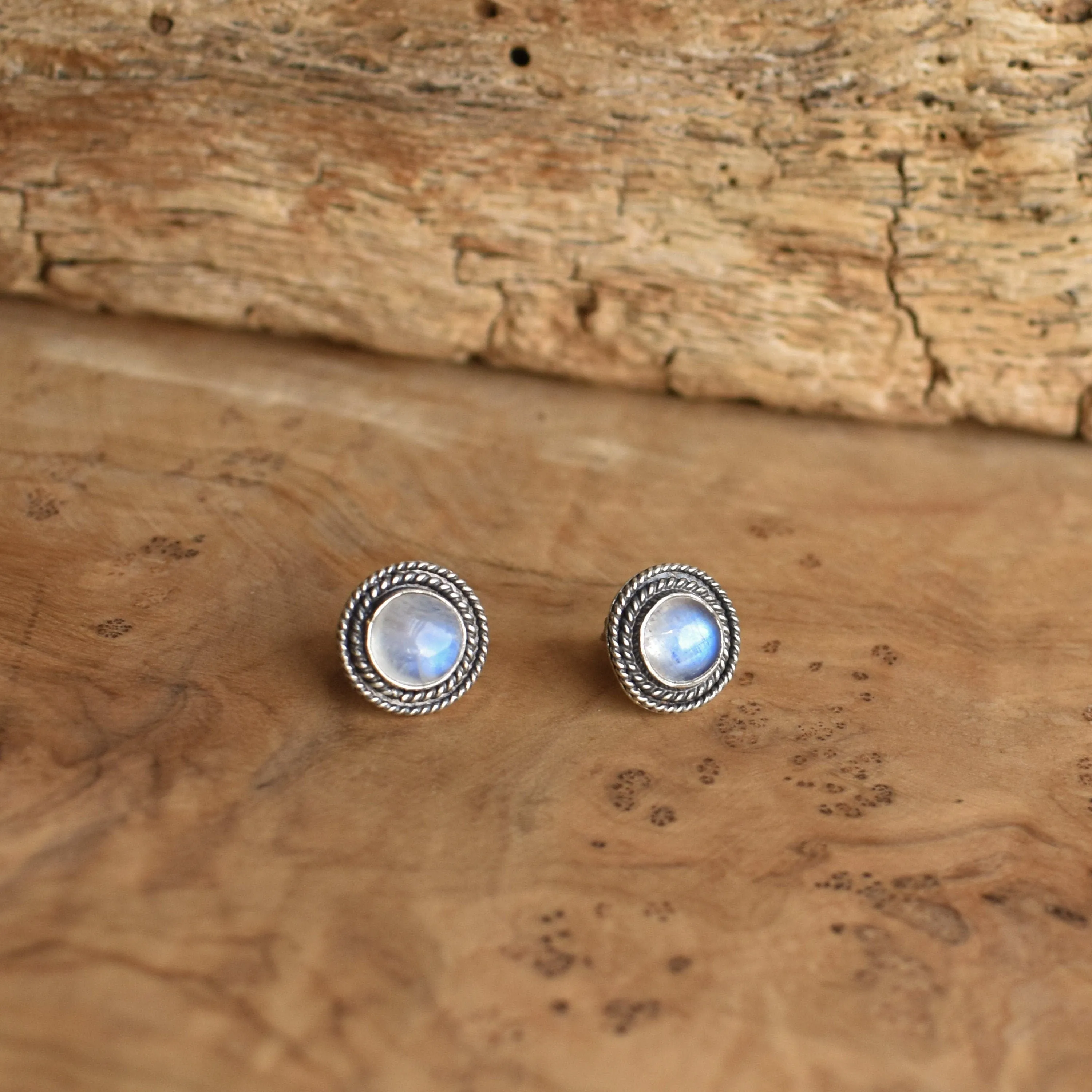 Rainbow Moonstone Posts - Western Moonstone Earrings - Silversmith Posts - Hand Made