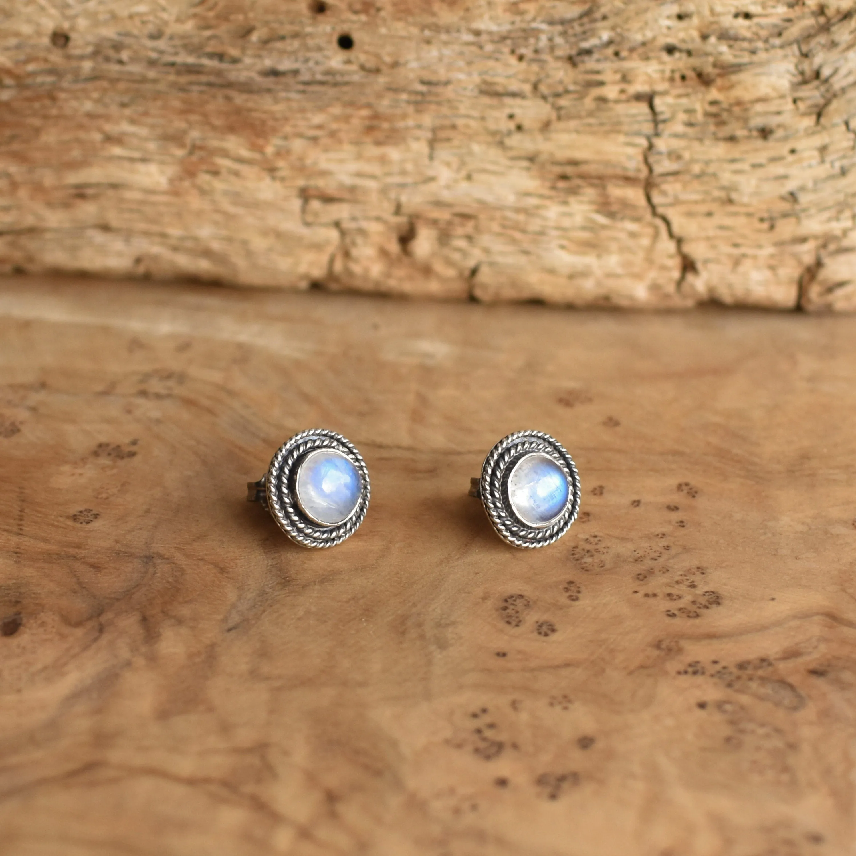 Rainbow Moonstone Posts - Western Moonstone Earrings - Silversmith Posts - Hand Made