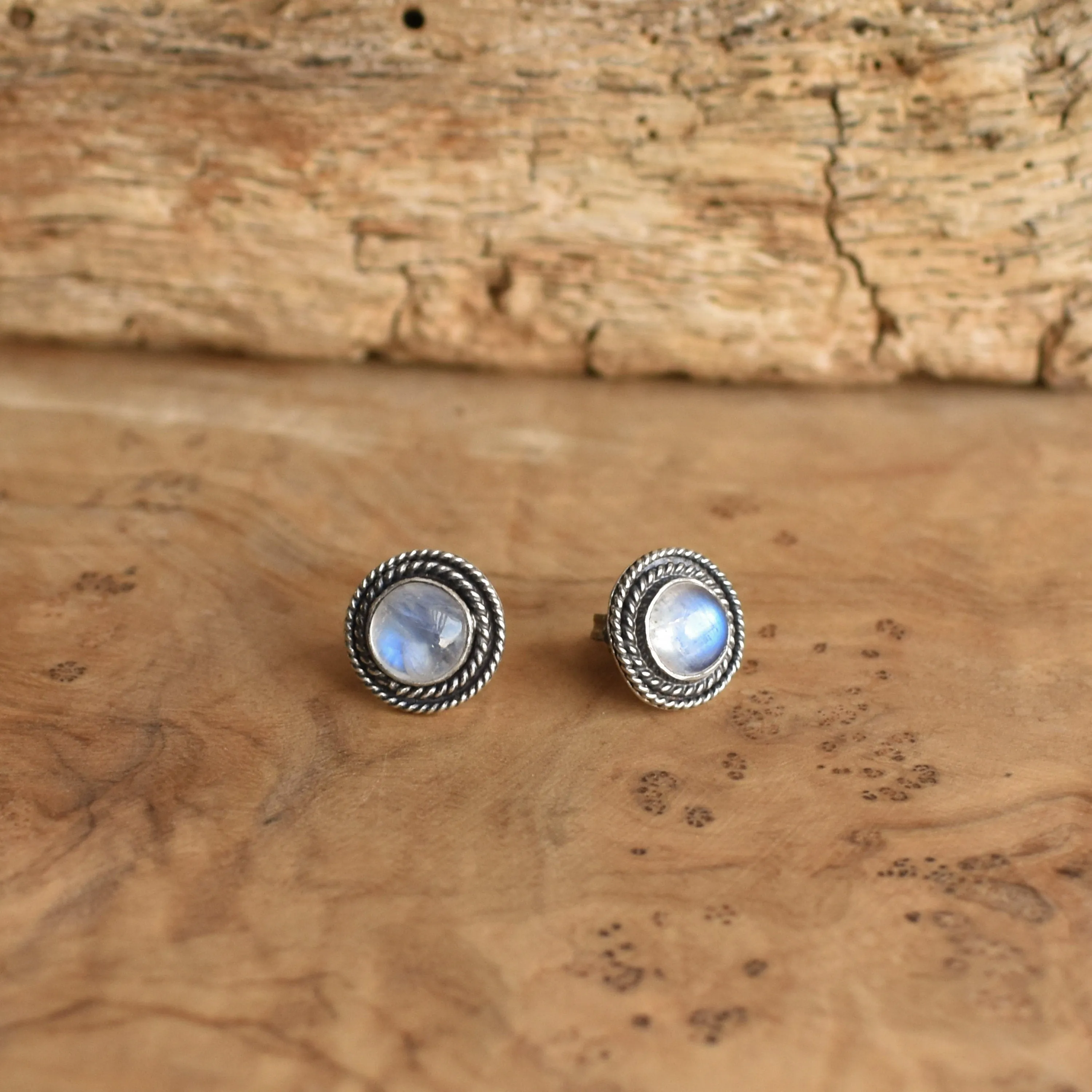 Rainbow Moonstone Posts - Western Moonstone Earrings - Silversmith Posts - Hand Made