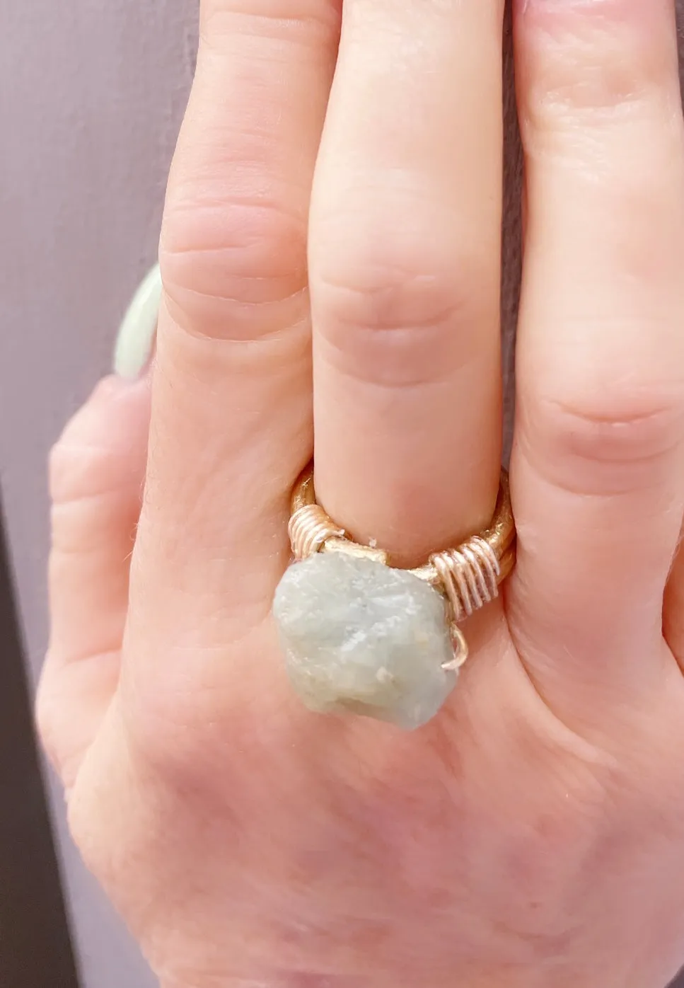 Raw Aquamarine gemstone Brass Ring