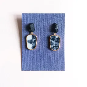 Raw onyx black & white porcelain earrings