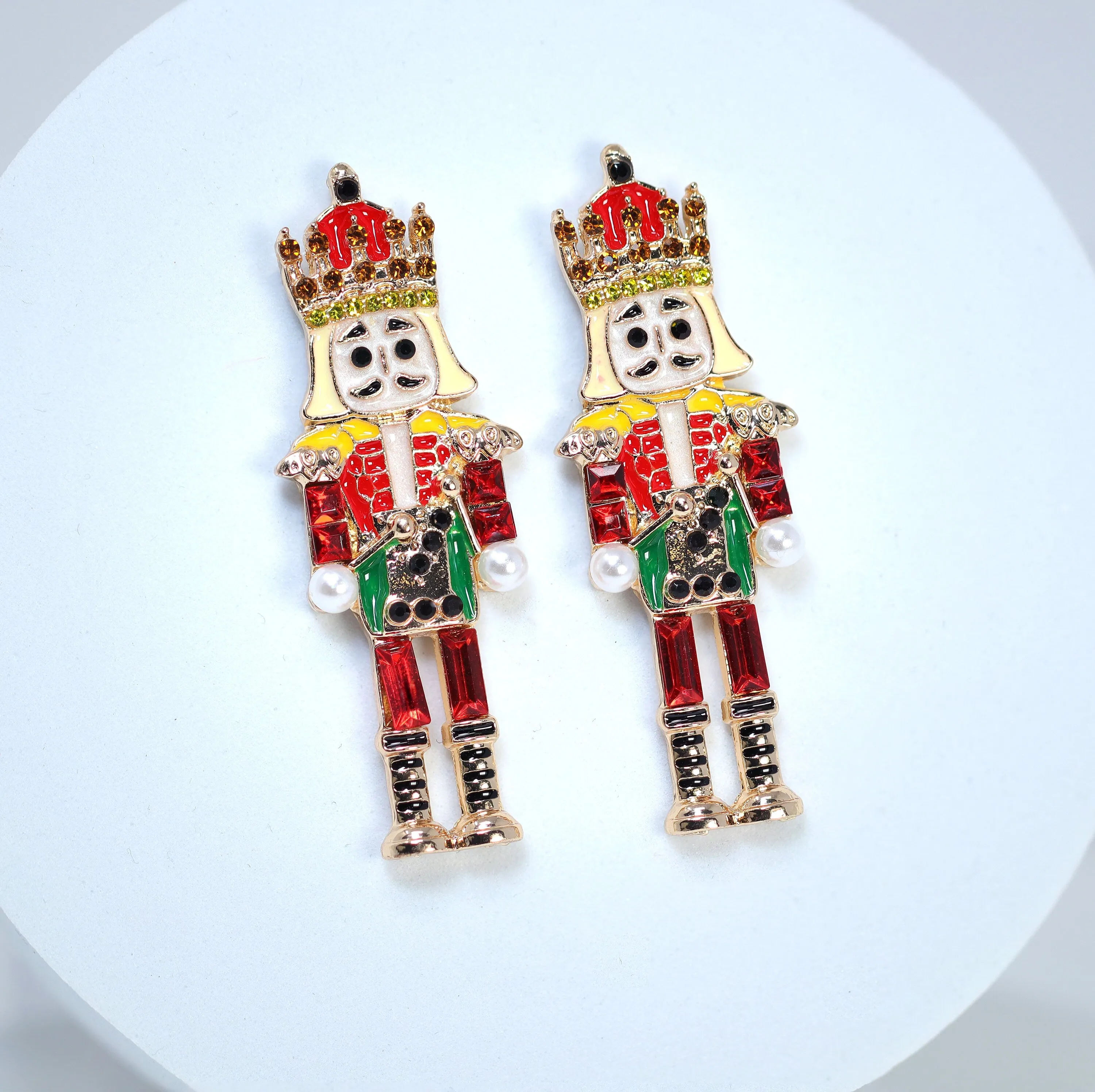 Red Green Nutcracker Christmas Earrings, Statement Christmas earrings.