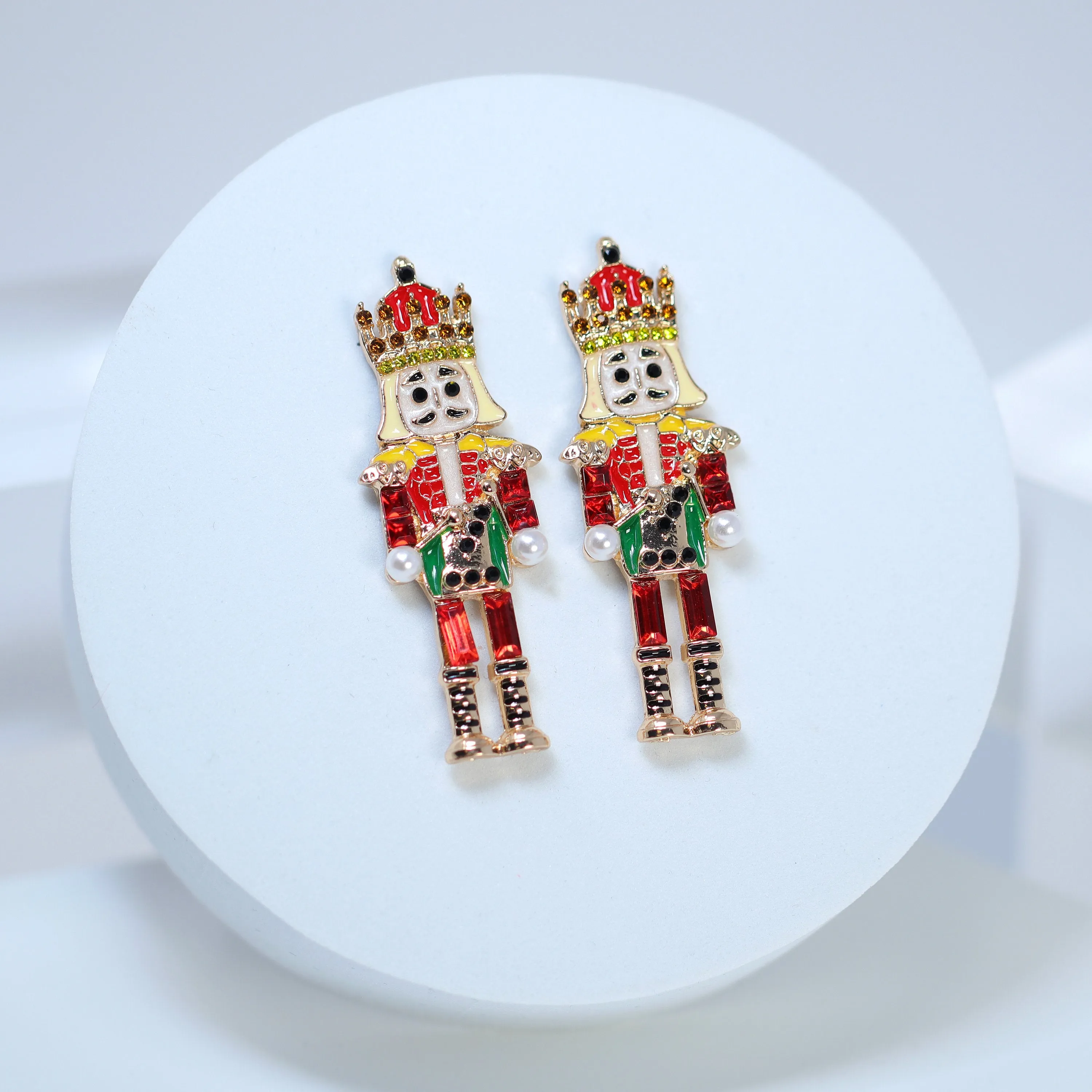 Red Green Nutcracker Christmas Earrings, Statement Christmas earrings.