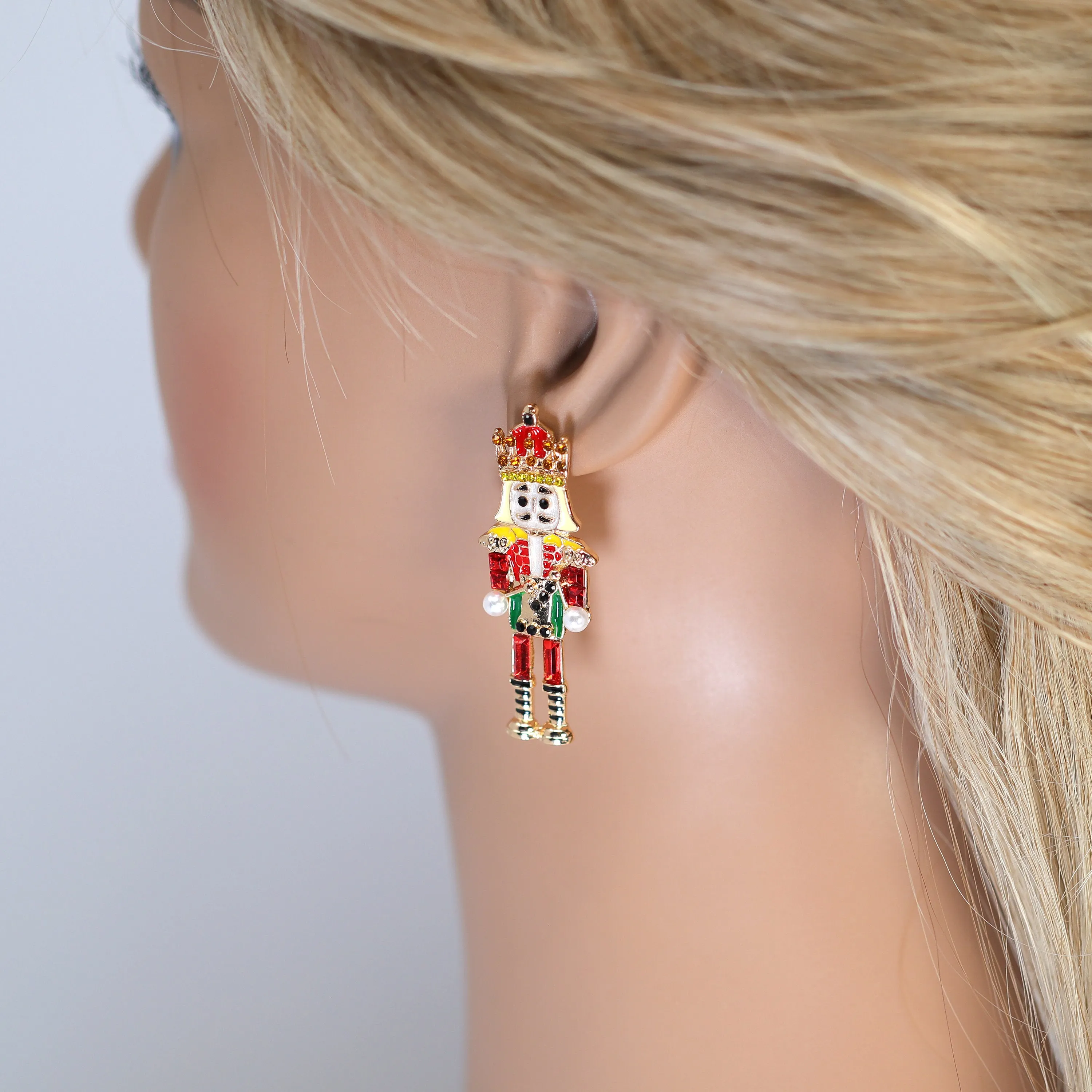 Red Green Nutcracker Christmas Earrings, Statement Christmas earrings.