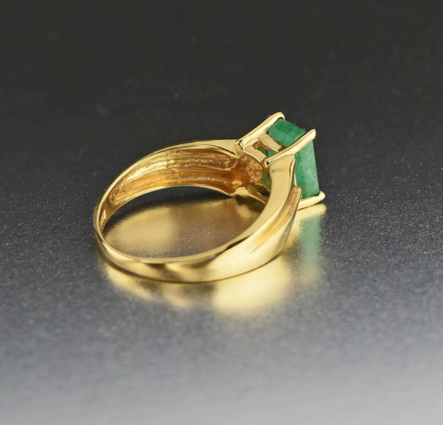 Retro 14K Gold Vintage Emerald Ring, Art Deco Style