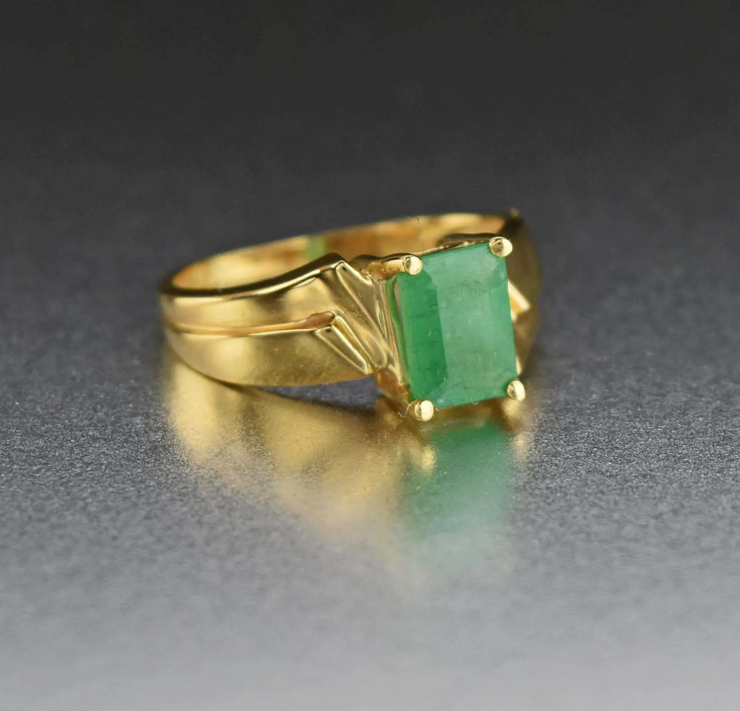 Retro 14K Gold Vintage Emerald Ring, Art Deco Style