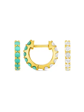 Reversible Turquoise and Diamond Huggie 14K