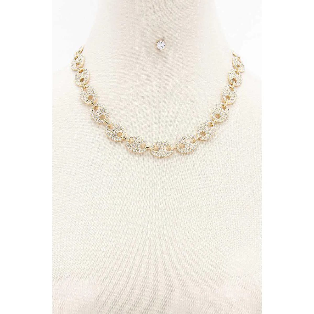 Rhinestone Chain Necklace Earring Set