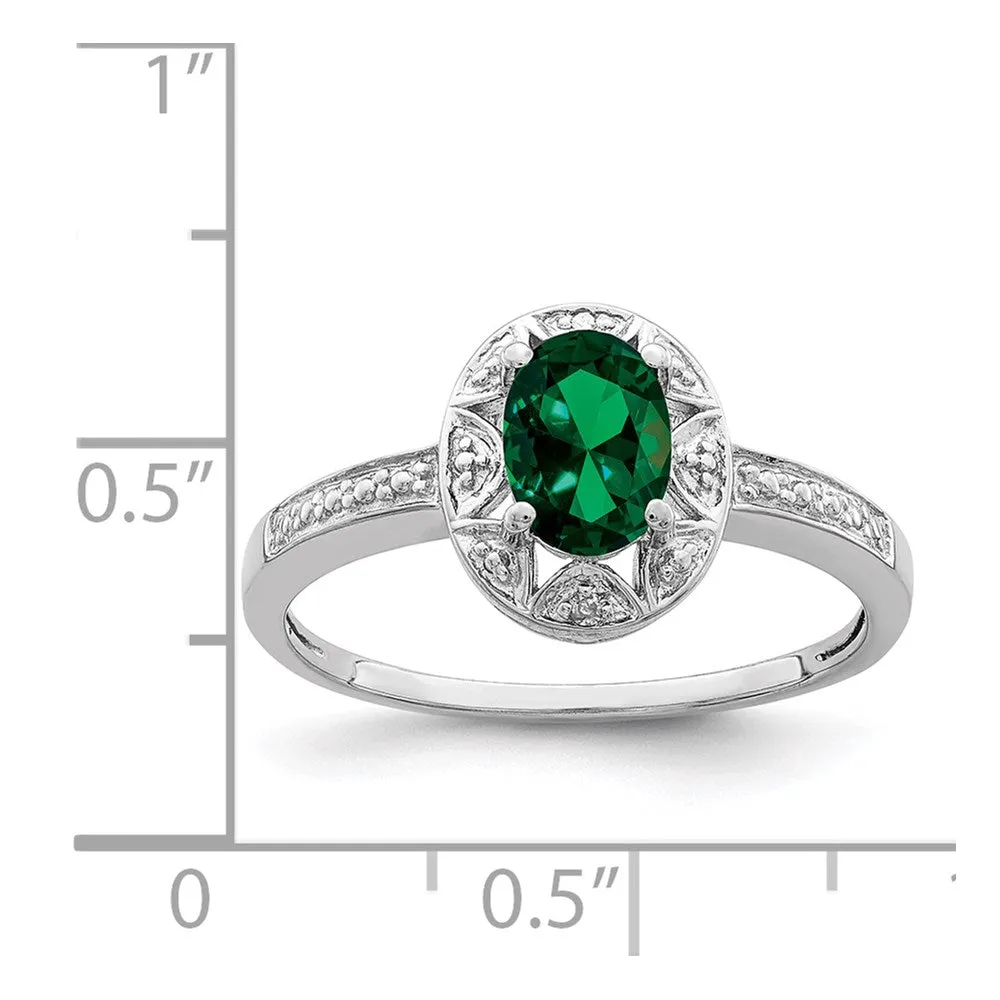 Rhodium-Plated Diamond & Created Emerald Ring in Sterling Silver