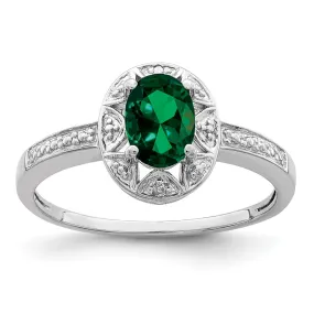 Rhodium-Plated Diamond & Created Emerald Ring in Sterling Silver