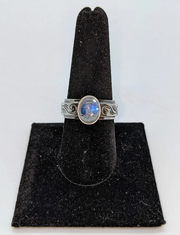 Ring Rainbow Moonstone  Oval ,