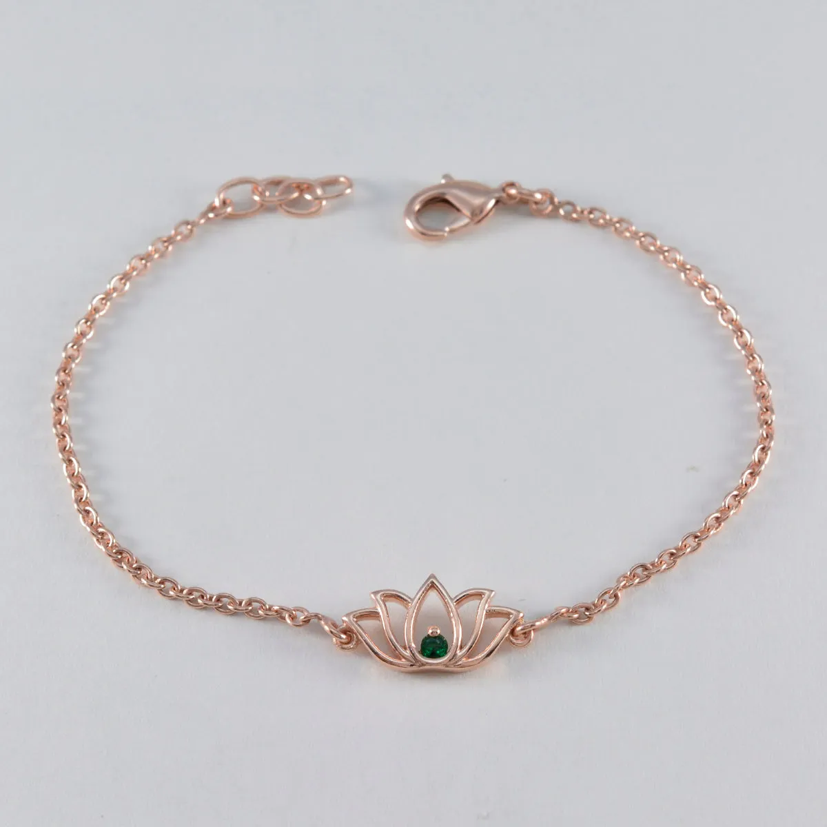 Riyo Elegant 925 Sterling Silver With Rose Gold Plated Bracelet For Womens Emerald CZ Bracelet Bezel Setting Bracelet with Fish Hook Charm Bracelet.