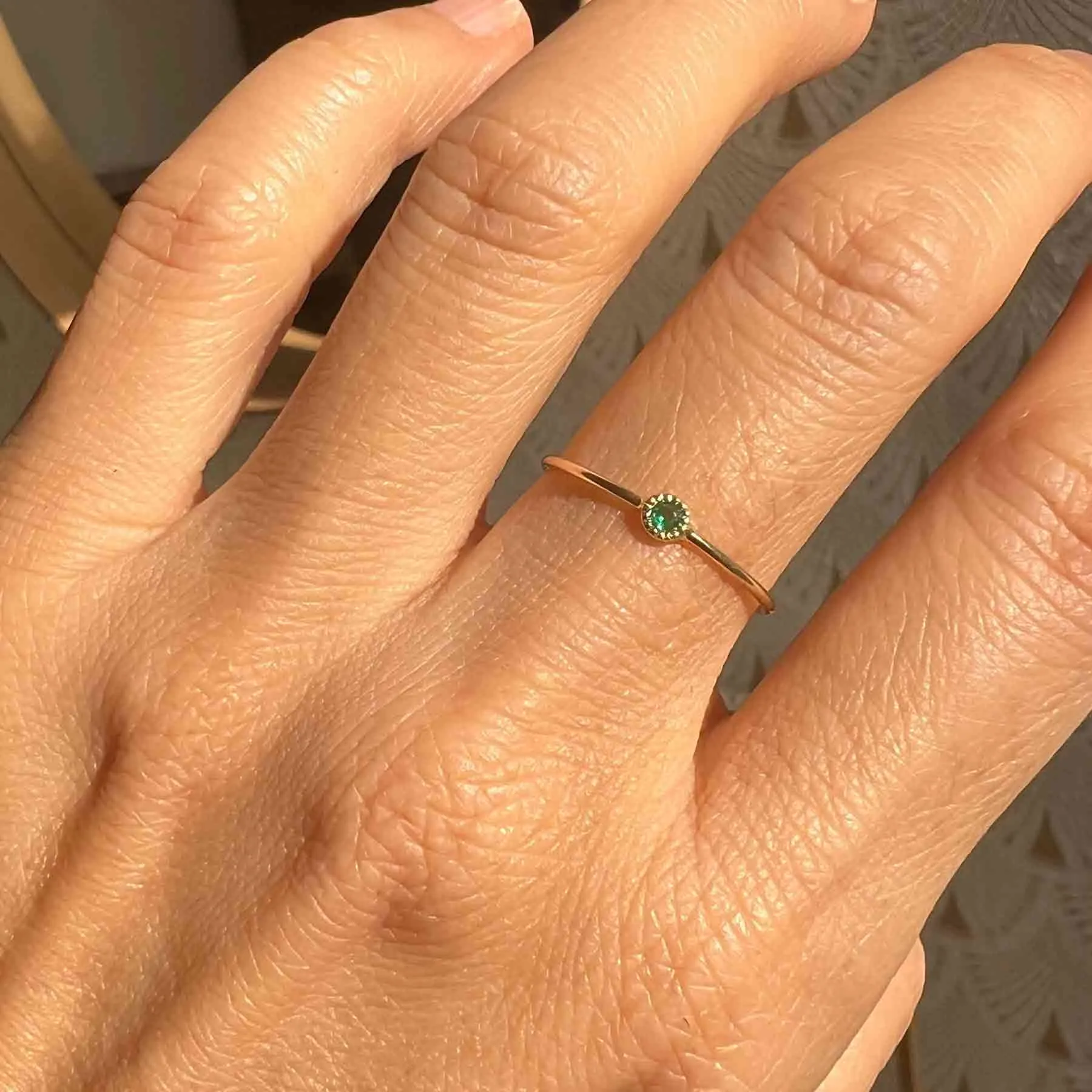 Round Emerald Moondrop Ring