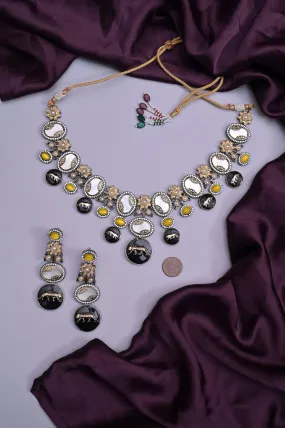 Sabyasachi Inspired Collar Style Necklace Set with Monalisa Stone Work and Mother Pearl