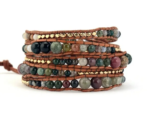 SALE - Graduated India Agate Beaded Wrap Bracelet