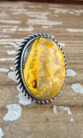 SCOTT SKEETS Navajo Bumblebee Jasper and Sterling Silver Ring  Size 6