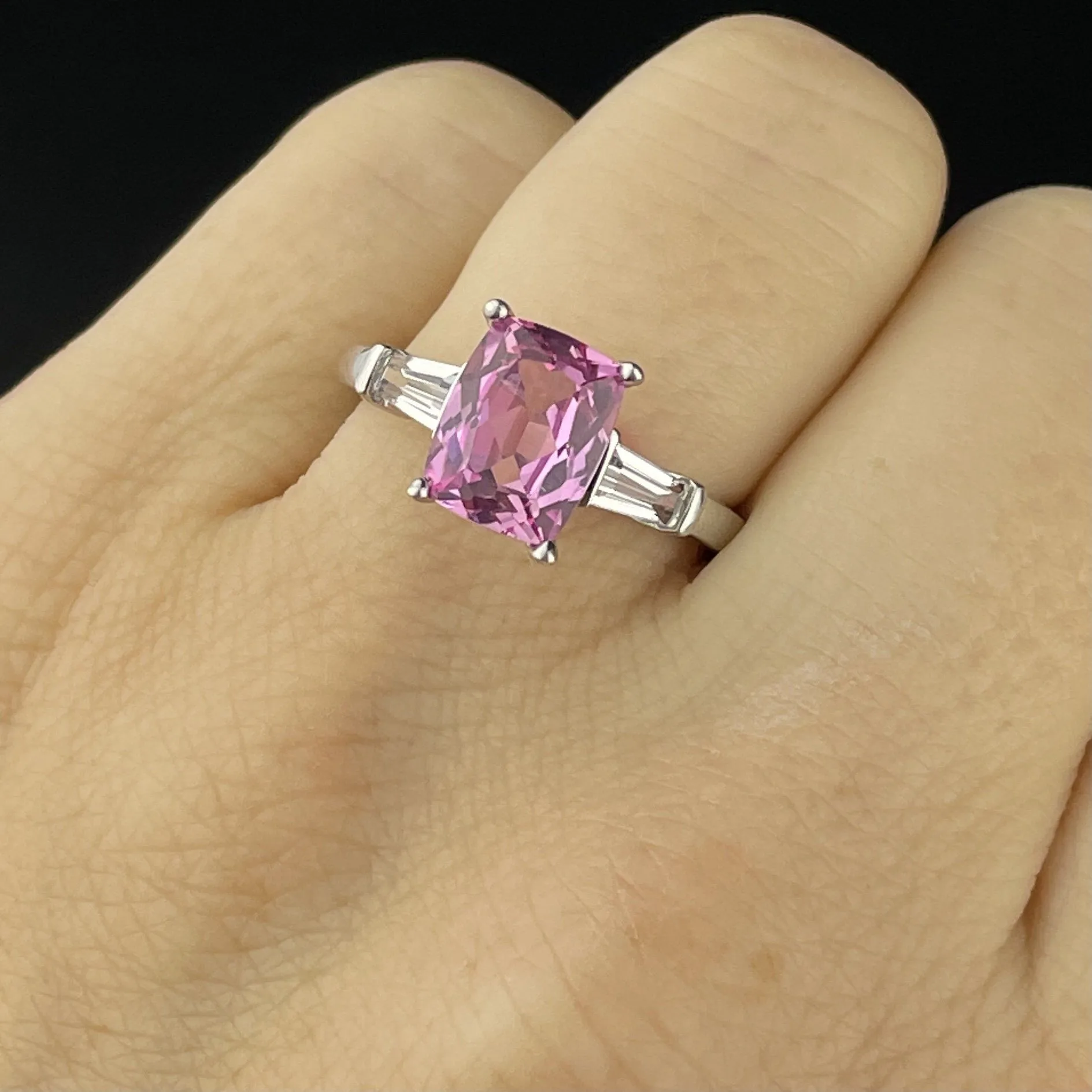 Silver Diamond Pink Sapphire Ring