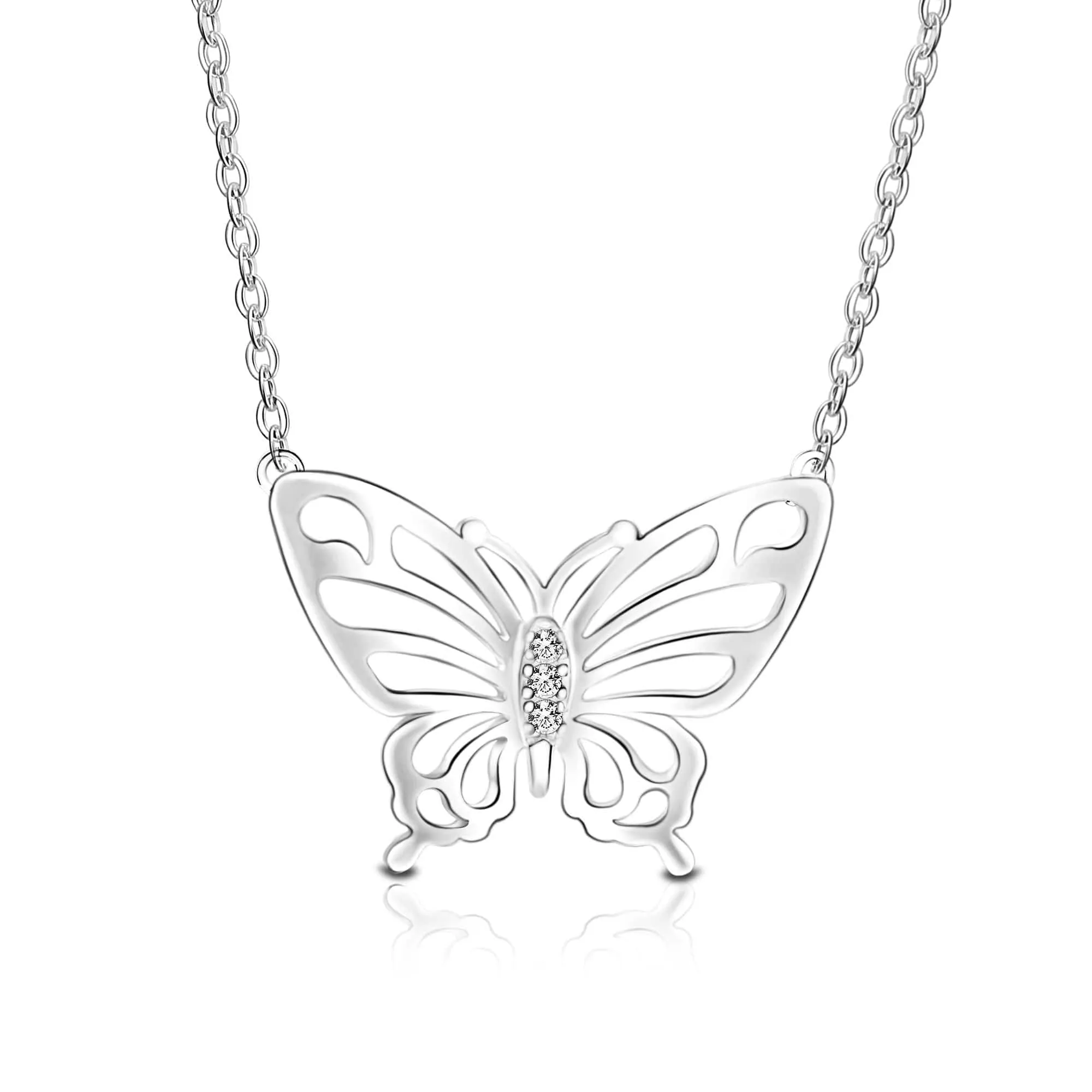 Simple CZ Butterfly Silver Necklace