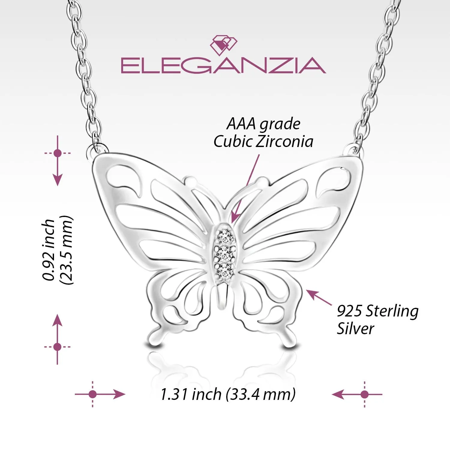 Simple CZ Butterfly Silver Necklace