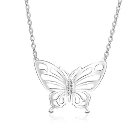 Simple CZ Butterfly Silver Necklace