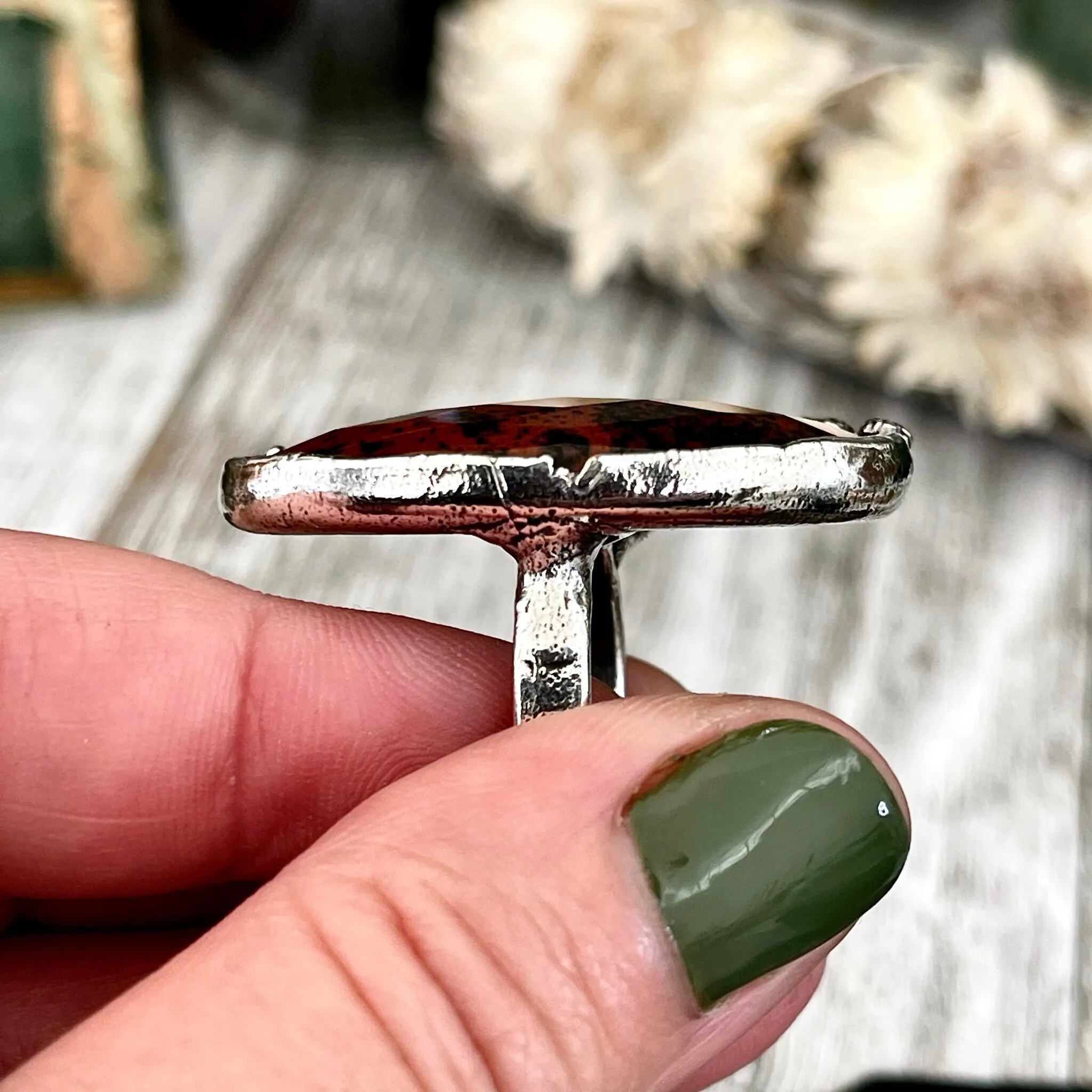 Size 7.5 Mahogany Obsidian Statement Ring in Fine Silver / Foxlark Collection - One of a Kind /