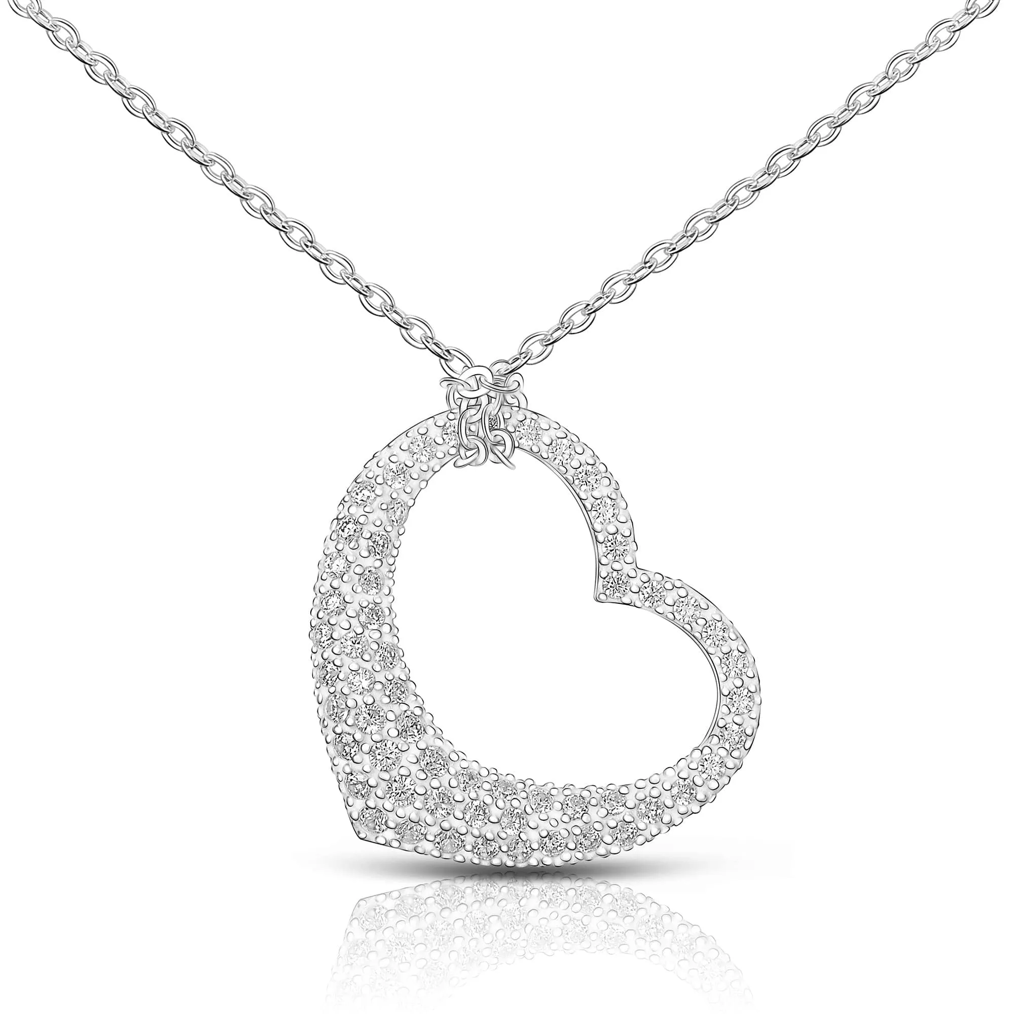 Sparkling CZ Open Heart Necklace Sterling Silver