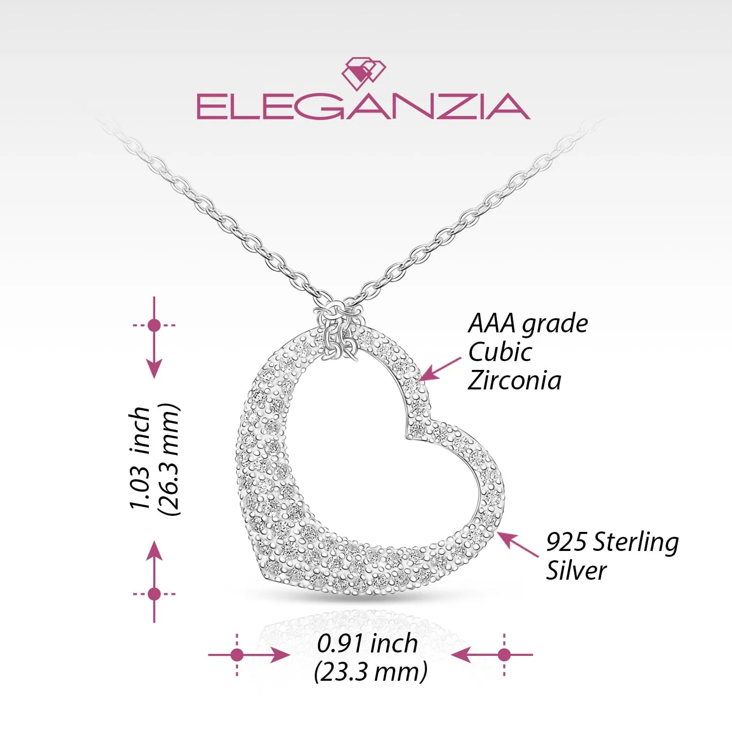 Sparkling CZ Open Heart Necklace Sterling Silver