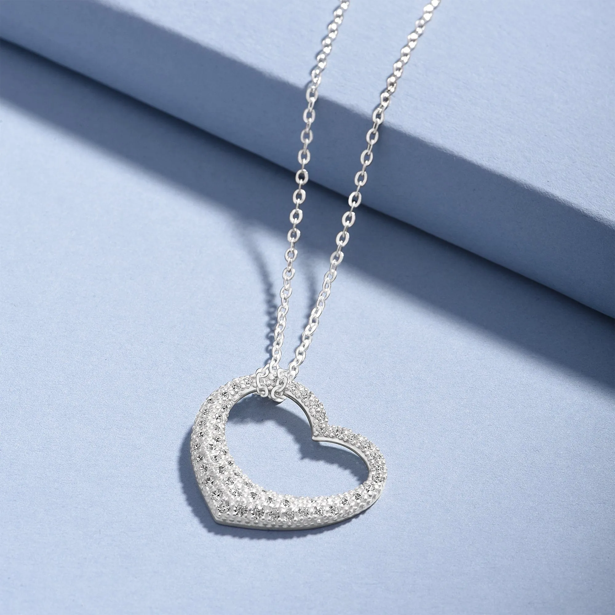 Sparkling CZ Open Heart Necklace Sterling Silver