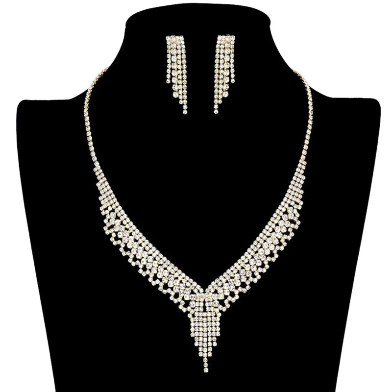 Sparkling Rhinestone Pave Necklace Earring Set