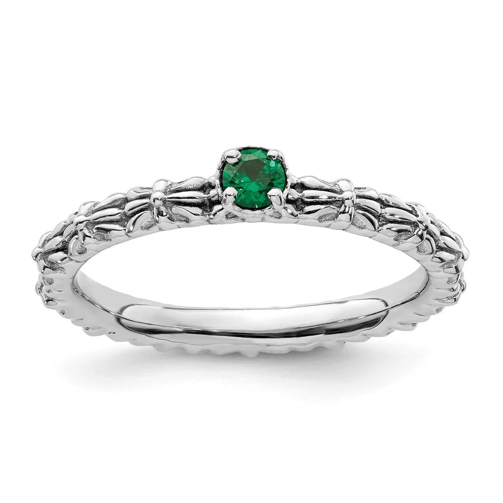 Stackable Expressions Created Emerald Single Stone Ring in Sterling Silver