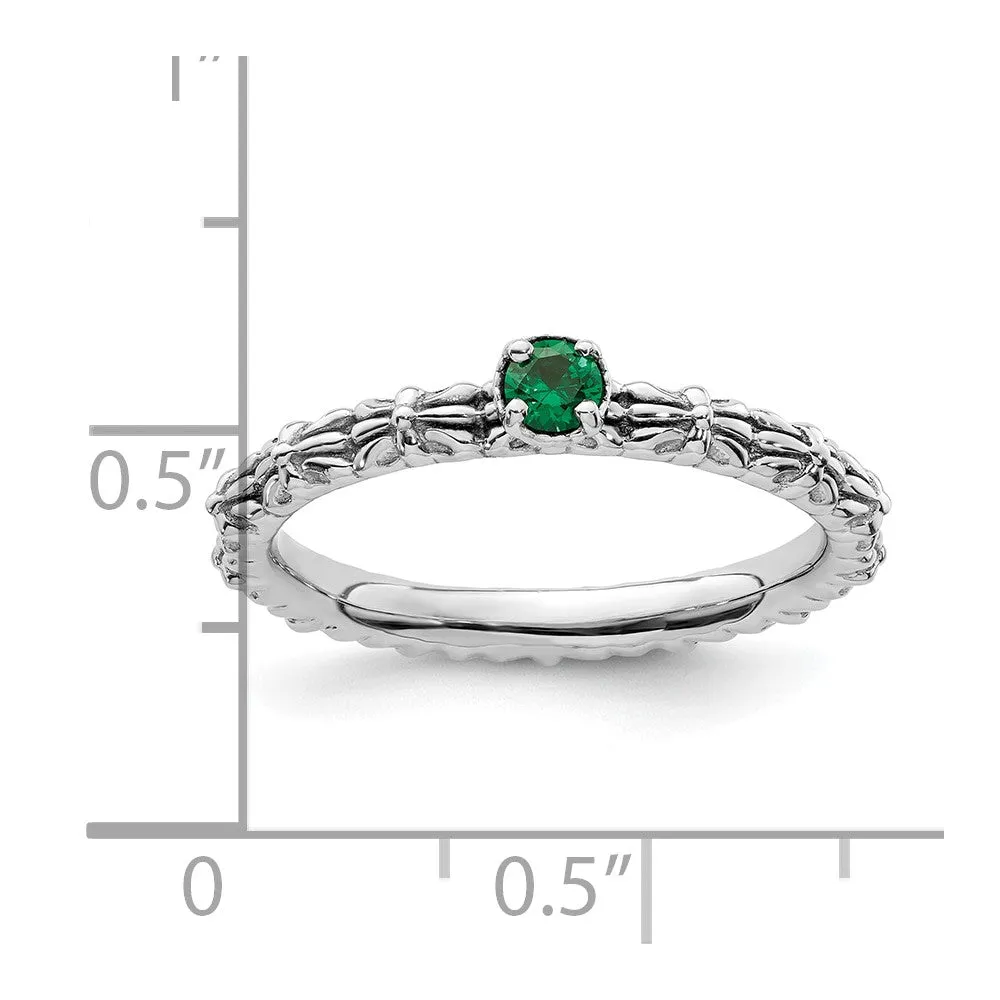 Stackable Expressions Created Emerald Single Stone Ring in Sterling Silver