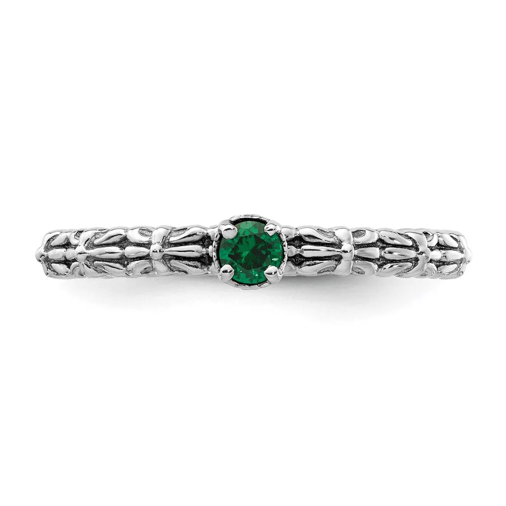 Stackable Expressions Created Emerald Single Stone Ring in Sterling Silver