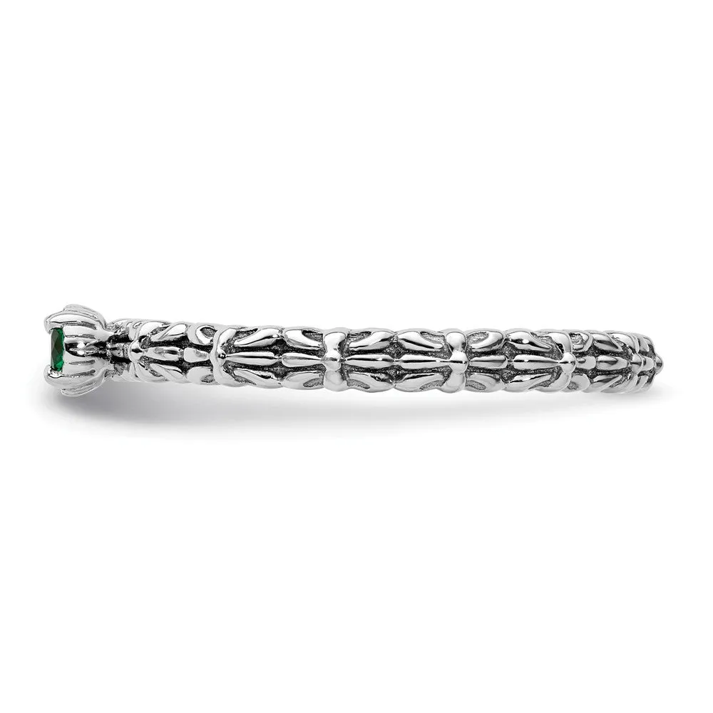 Stackable Expressions Created Emerald Single Stone Ring in Sterling Silver