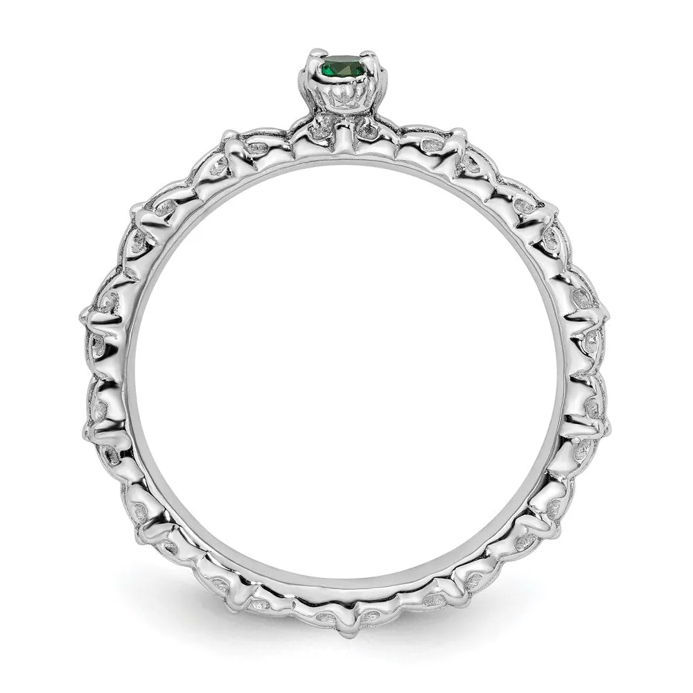 Stackable Expressions Created Emerald Single Stone Ring in Sterling Silver