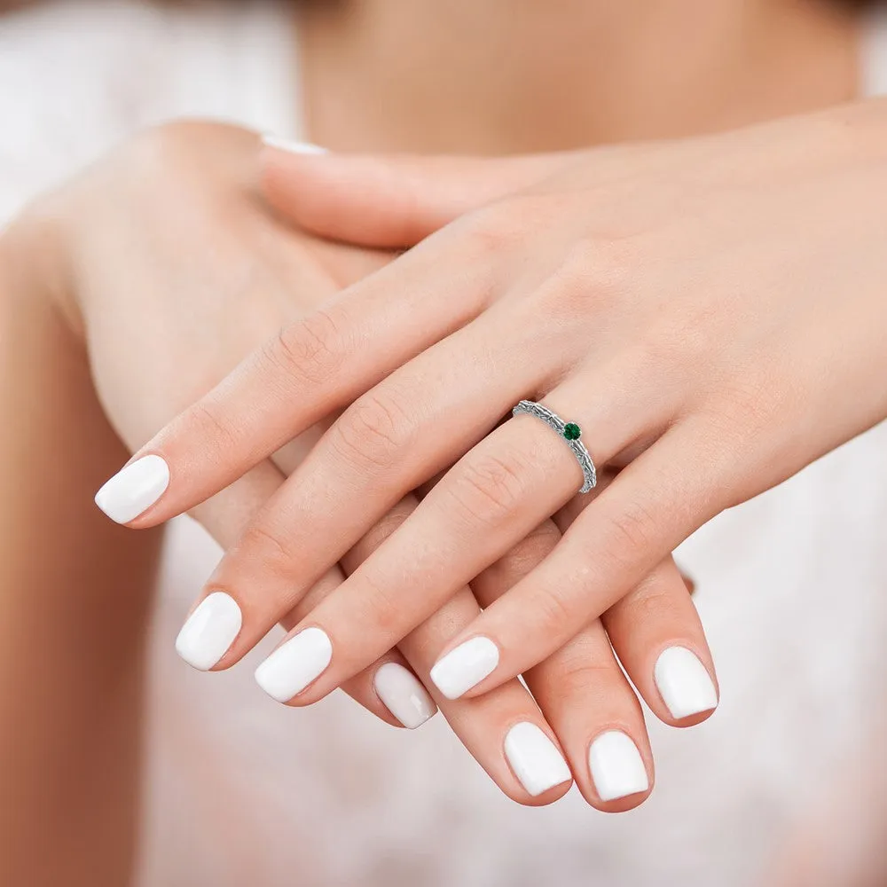 Stackable Expressions Created Emerald Single Stone Ring in Sterling Silver