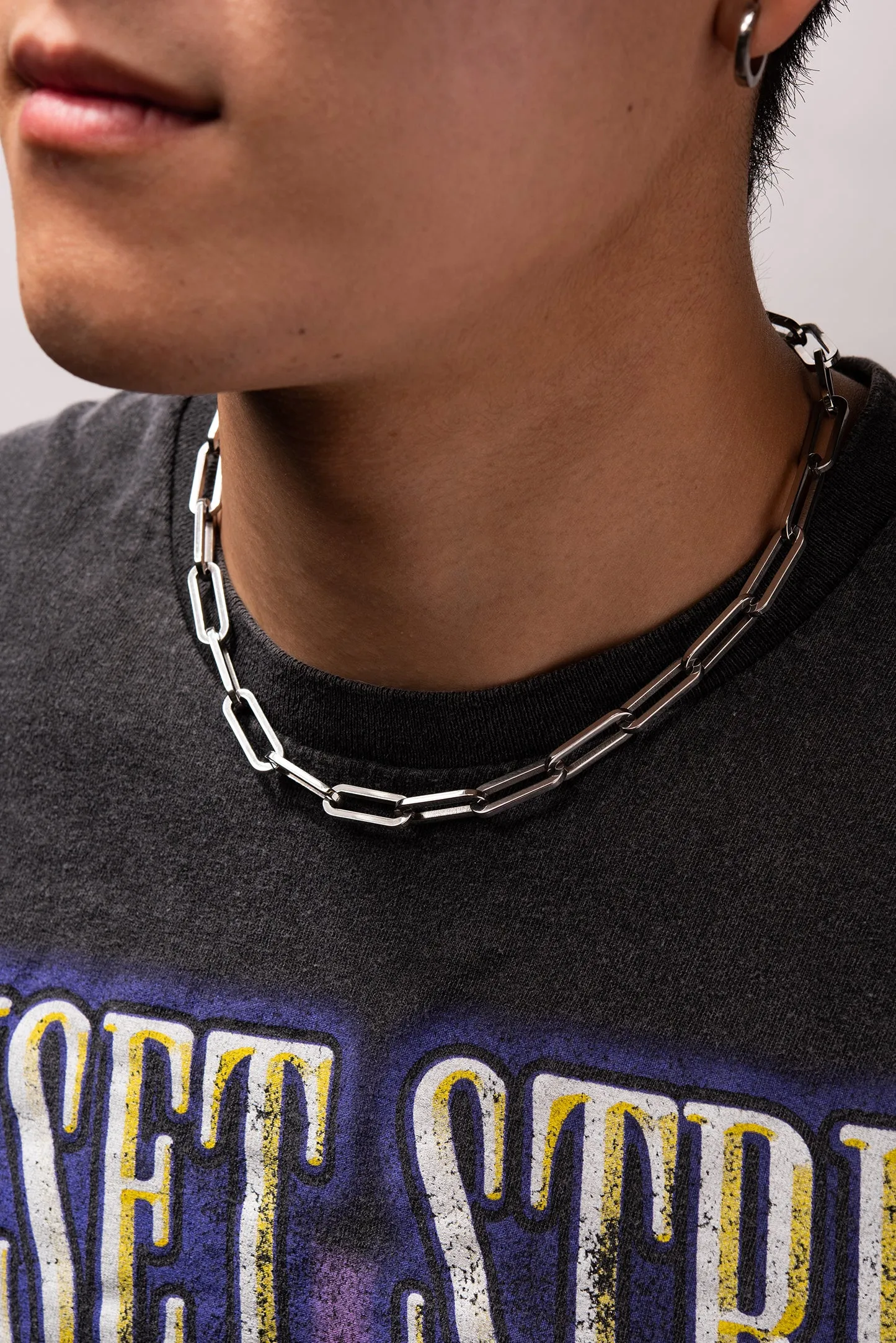 Stainless Steel Paper Clip Industrial Chain Necklace - Silver