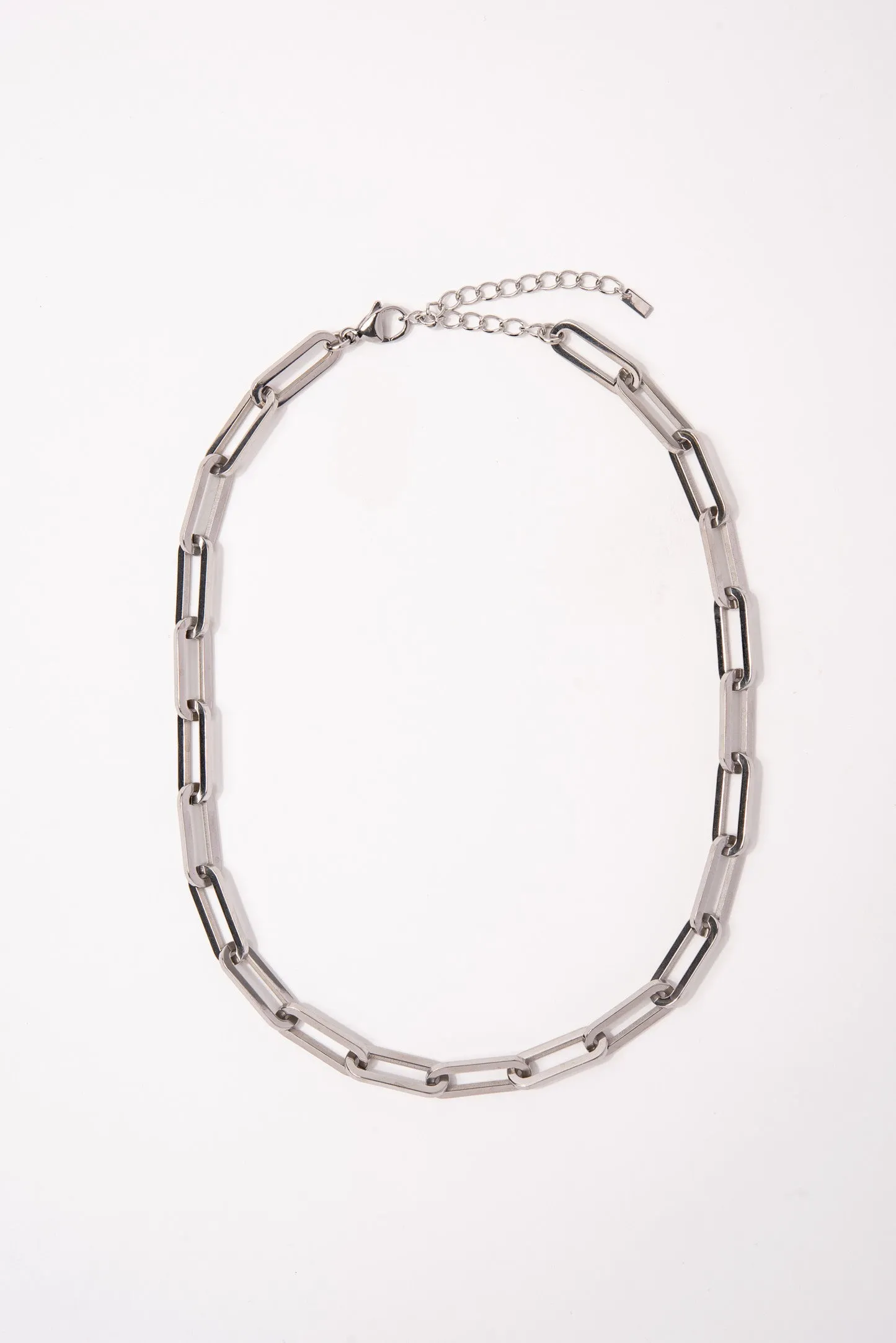 Stainless Steel Paper Clip Industrial Chain Necklace - Silver