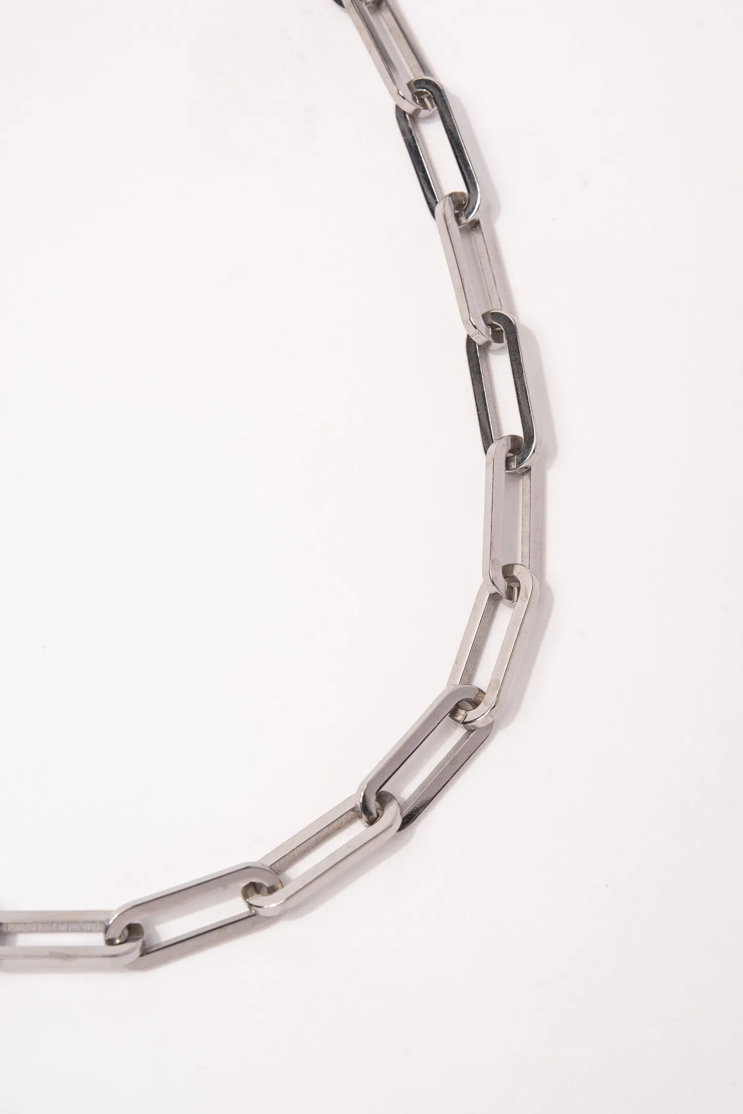 Stainless Steel Paper Clip Industrial Chain Necklace - Silver