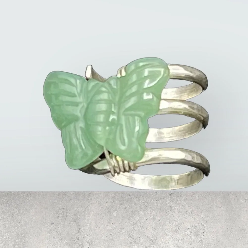 Sterling Silver Green Aventurine gemstone Butterfly Ring