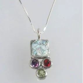 Sterling Silver Necklace, Silver  Roman glass jewelry , Sterling silver Jewelry, garnets necklace