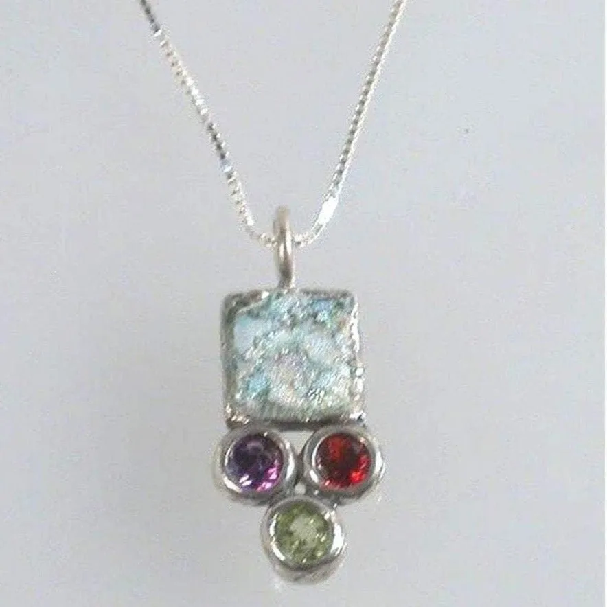 Sterling Silver Necklace, Silver  Roman glass jewelry , Sterling silver Jewelry, garnets necklace