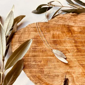 Sterling Silver Olive Leaf Necklace on Chain with Fused Leaves